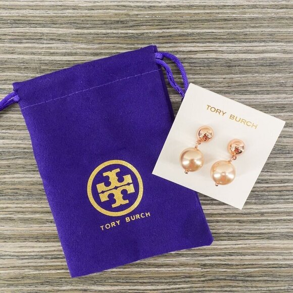 Tory Burch Crystal Pearl Drop Earrings Pink/Rose Gold OS - Picture 7 of 14